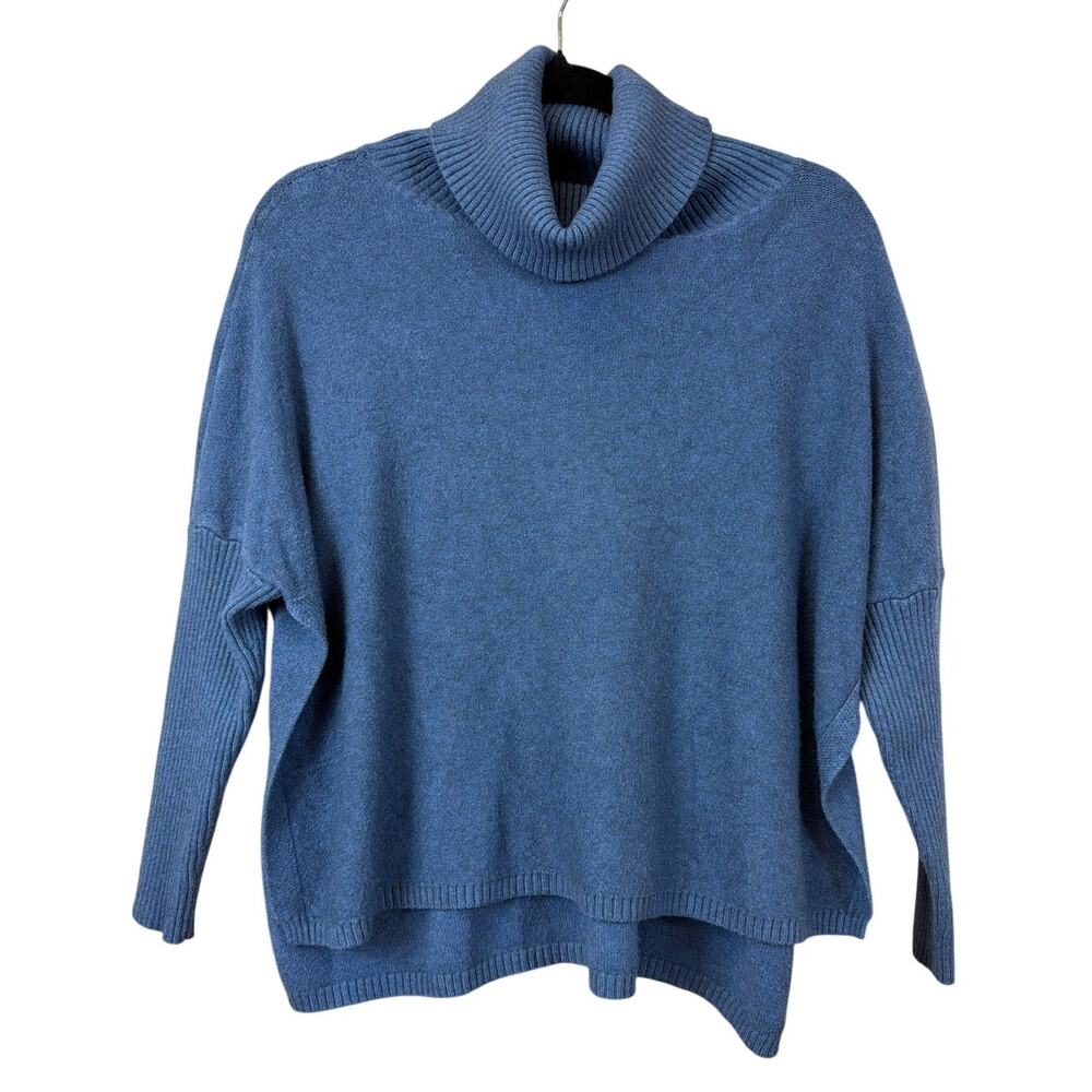 Finery Blue Drop Sleeve Turtleneck Sweater with Open Side Sleeves Size S M